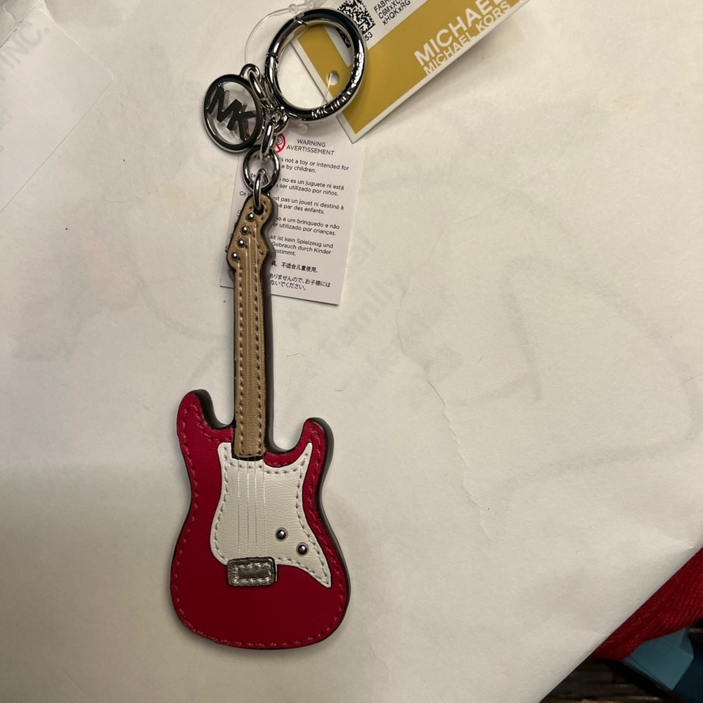 Michael Kors Red and Tan Guitar Keychain/Bag Charm NWT